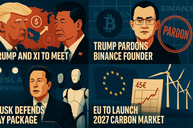 Evening digest: Trump-Xi summit set, Binance founder pardoned, Musk pushes $1T pay