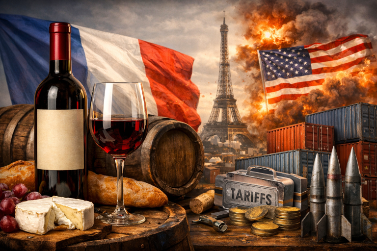 Trump threatens tariffs on French wine to push Macron into peace board plan